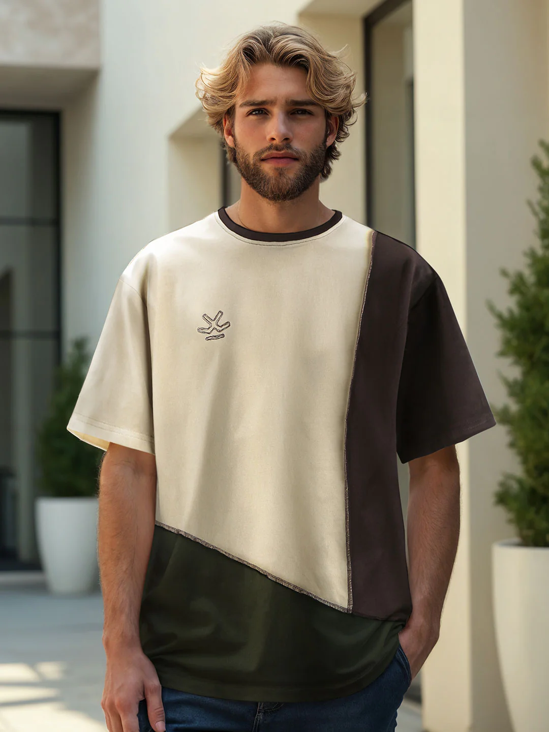 Casual Cut & Sew Crew Neck T-Shirt | Brown - Image 3