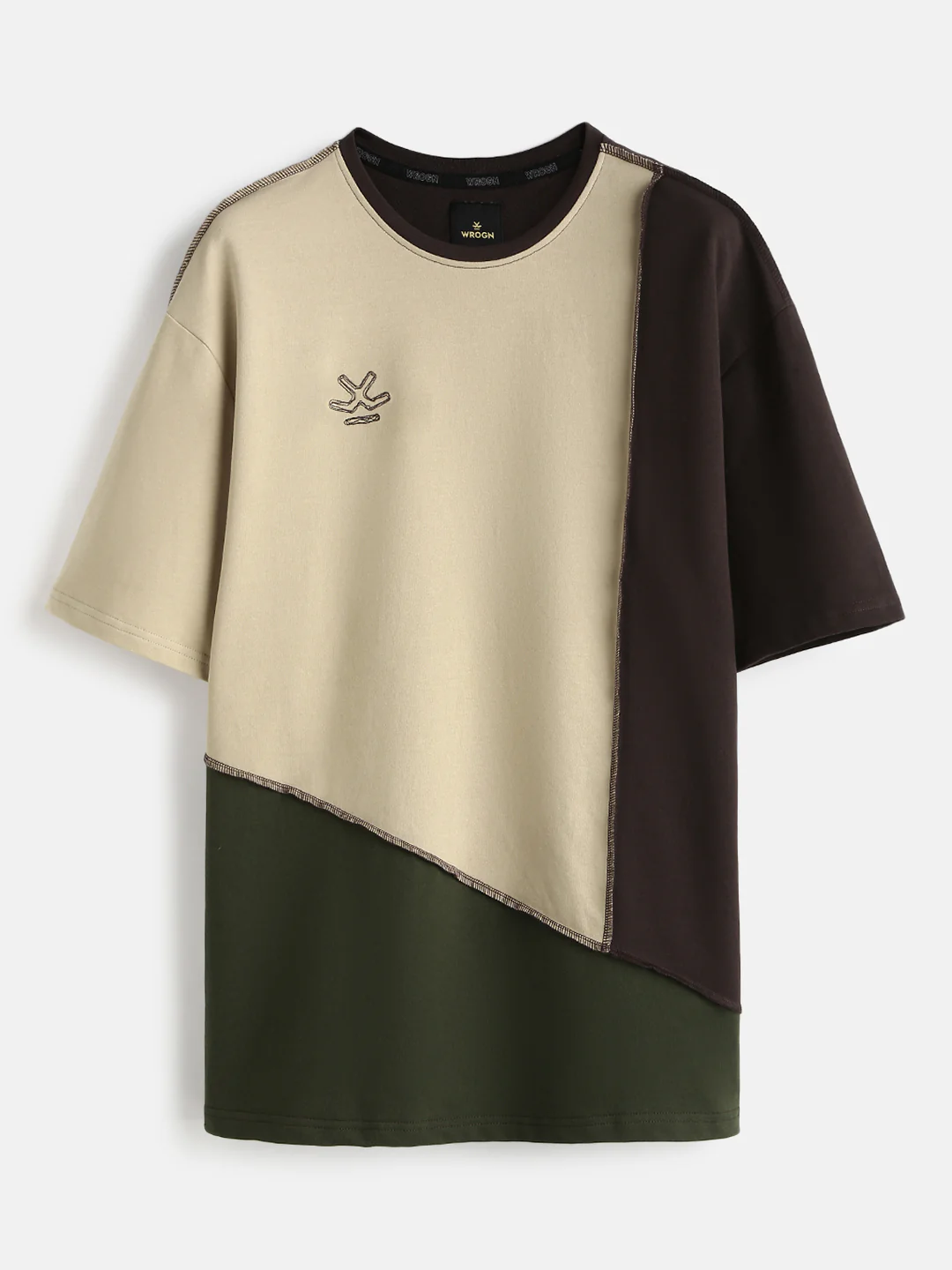 Casual Cut & Sew Crew Neck T-Shirt | Brown - Image 4